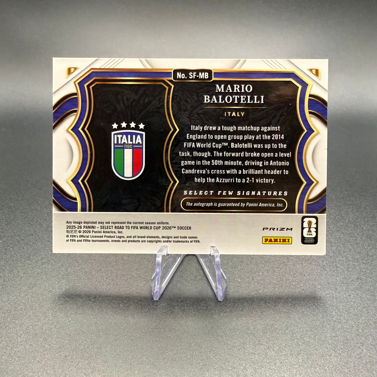 2025-26 Panini Select Road to FIFA World Cup Mario Balotelli Autograph #SF-MB Select Few Signatures Italy