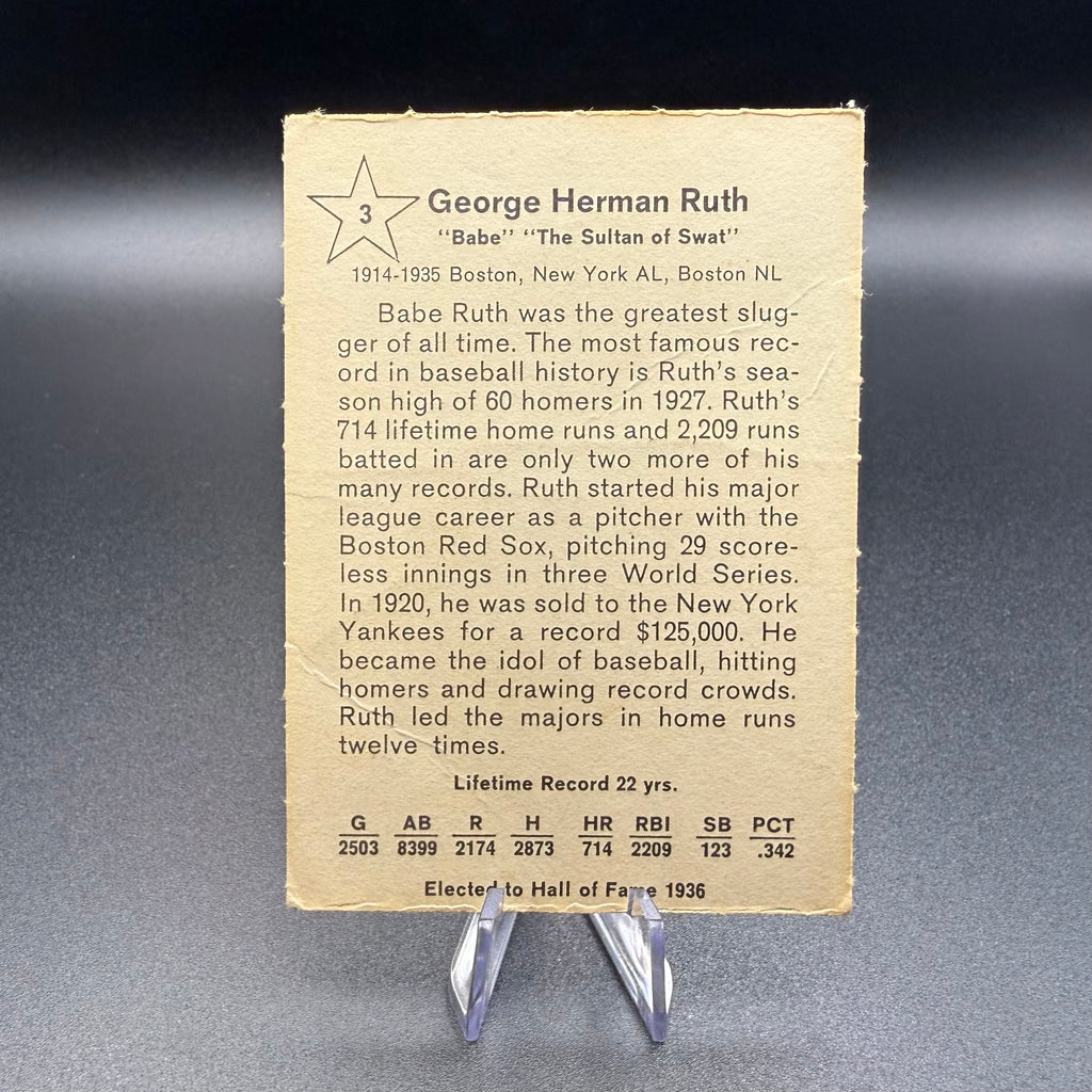 1961 Golden Press Hall of Fame Babe Ruth #3 New York Yankees Punch Out Card