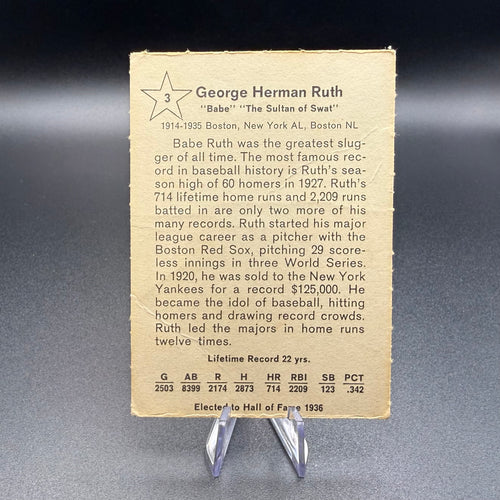1961 Golden Press Hall of Fame Babe Ruth #3 New York Yankees Punch Out Card
