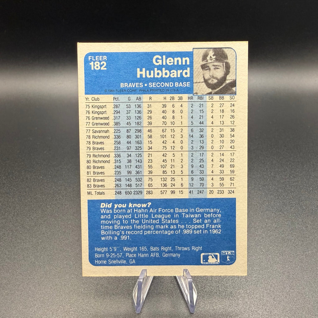1984 Fleer Glenn Hubbard #180 Snake Card Atlanta Braves