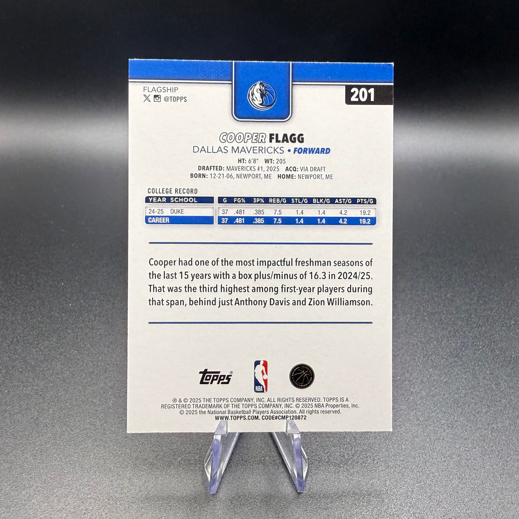 2025-26 Topps Basketball Cooper Flagg Rookie Card RC #201 Dallas Mavericks